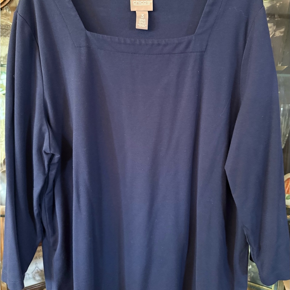 Chico's Blue 3/4 Long Sleeve Top Size 3